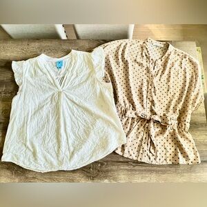 Bundle of 2 Tops Both In XL. CeCe White Eyelet & Sweet Rain Tan Tie Waist Top.